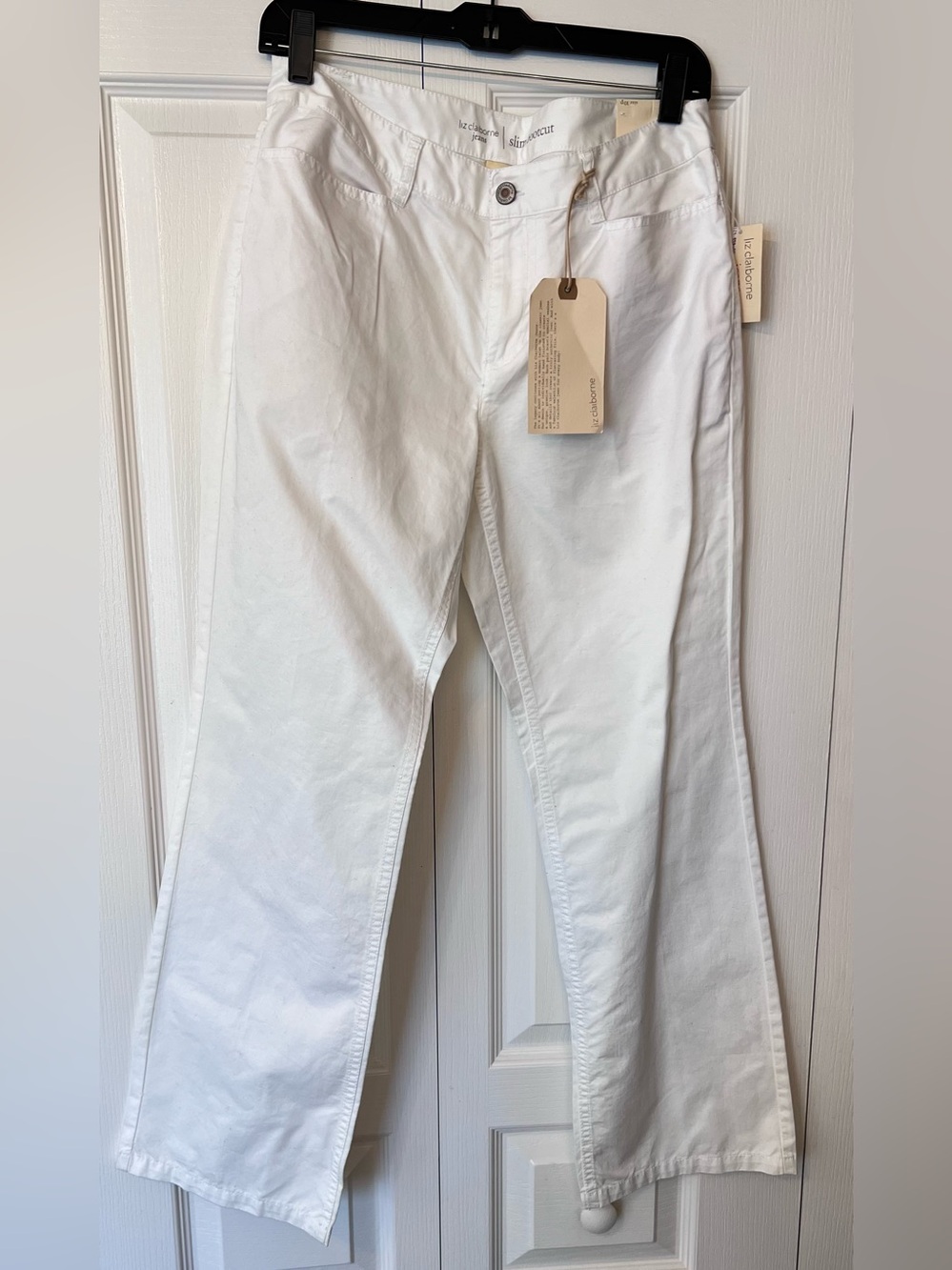Liz Claiborne Womens White Jeans  Slim Bootcut Stitched Pockets Pants  Size 10p
